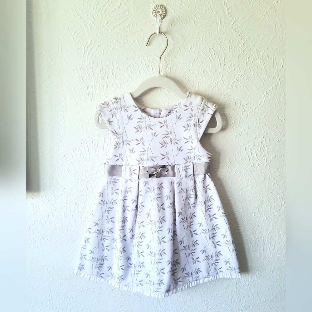 MAYORAL Baby Dress White & Grey Botanical